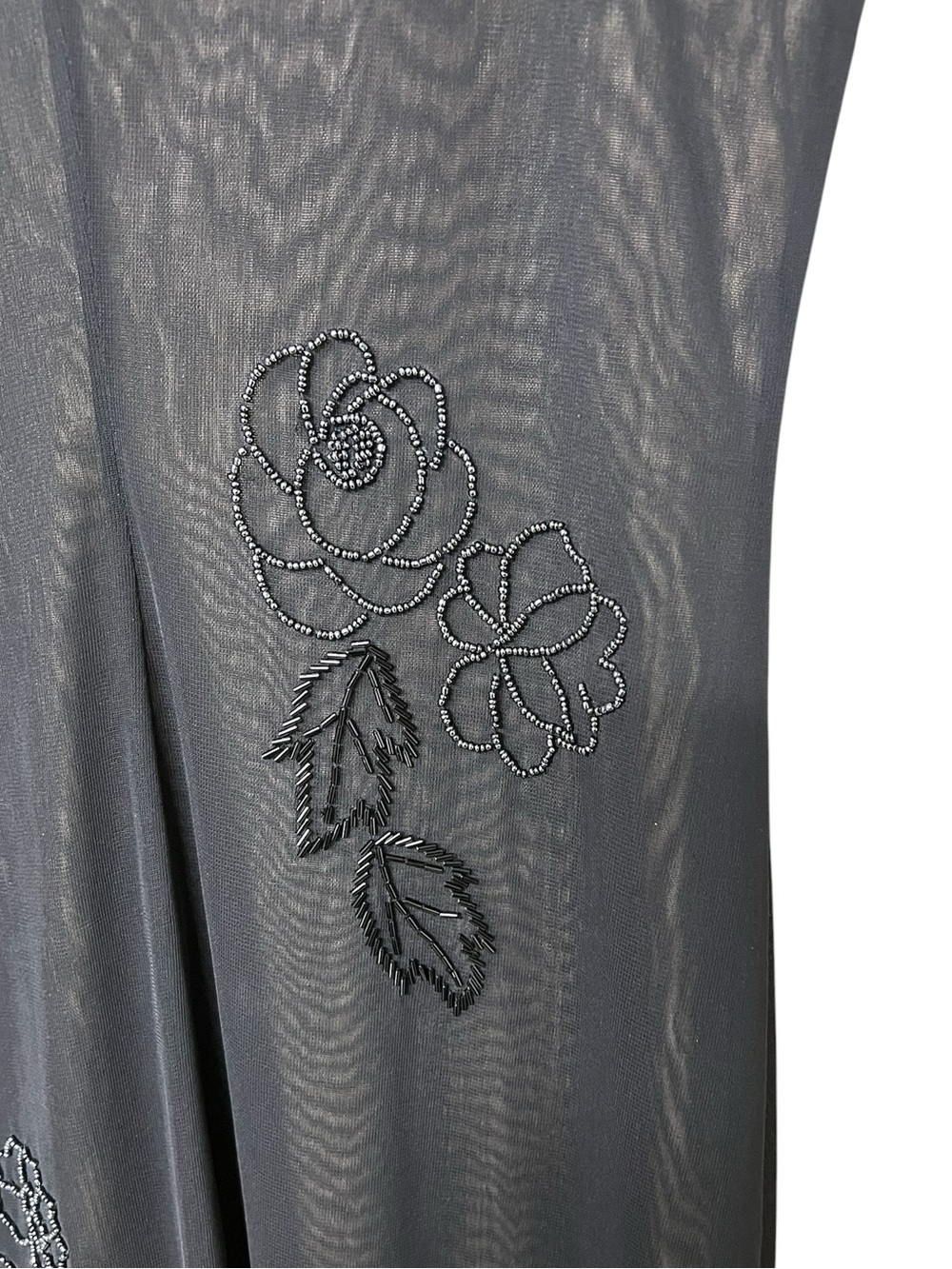 Cache 90s black empire waist floral beaded sheer overlay maxi slip dress - Picture 11 of 15